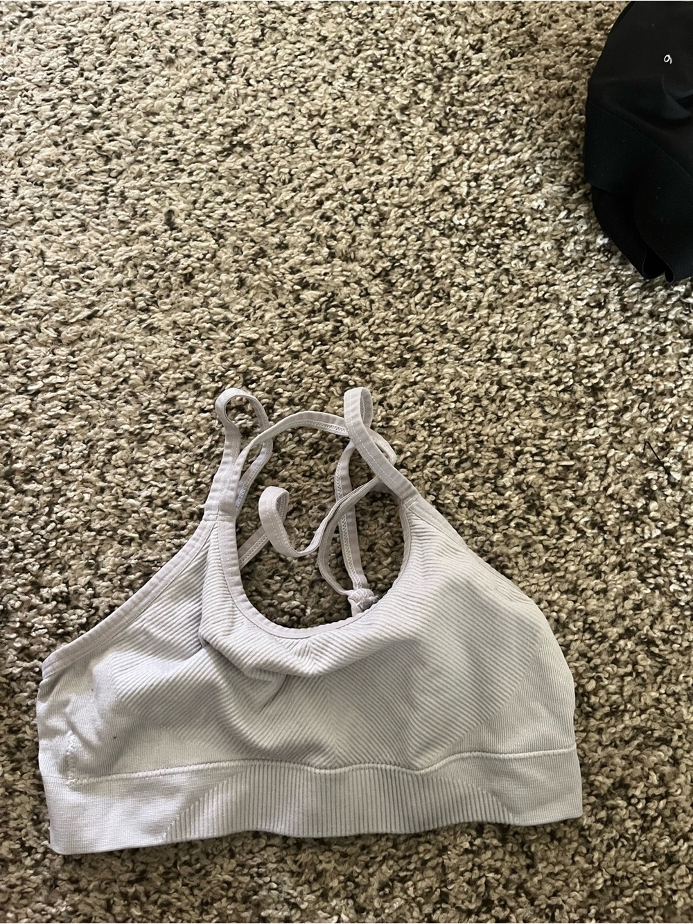 Light Gray Ribbed Strappy Sports Bra